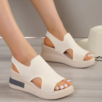 Vara Pantofi Femei 2024 Noi ochiurilor de Plasă Respirabil Femei Pene Sandale la Modă în aer liber Casual Sport, Sandale Sandalias Mujer