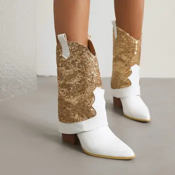 Doamna Cizme din Denim pentru Femei Pantofi Bling Bling Cizme-Femei Saboti Platforma de Încălțăminte de Iarnă Cowboy Toamna cu Toc Ascuțit 2022 Glezna
