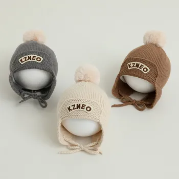 De iarna pentru copii cald cu gluga pălărie cu urechi de protecție, îngroșată în exterior rece, oferind o lână minge curea și lână tricotate