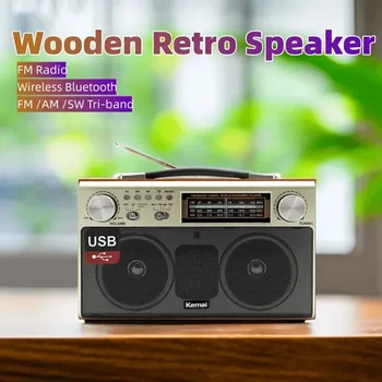 Retro fără Fir Bluetooth Boxe din Lemn de Înaltă Calitate de Radio Portabil Tri-band Radio FM Subwoofer Home Stereo Surround Sound Box TF