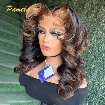 Evidențiați Blonda Scurte Vrac Adânc Val de Dantelă Față Umană Peruca de Păr 1b/30 Colorate Bob Scurt Dantelă Transparentă Frontal Peruci Pentru Femei
