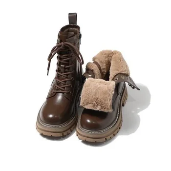 Martin Cizme Femei 2023 Nou Stil Britanic Cizme Plushed și Îngroșat Mare de Bumbac, Pantofi de Iarna pentru Femei cu Talpă Cizme de Zăpadă