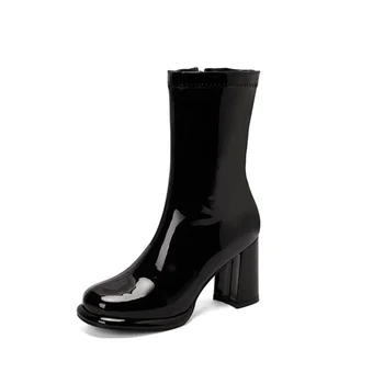 de primăvară și toamnă pentru femei de moda cizme noua Runda Deget de la picior Stil Britanic toc Pătrat Cizme Moderne inaltime Toc 8,5 cm plus dimensiune 32-48