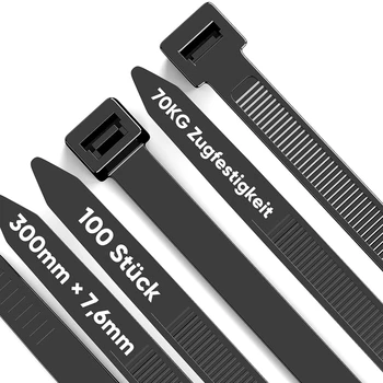 100 Pack Negru Cablu Zip Grele de 12 Inch, De 7,6 Mm de Plastic Puternice Legături de Sârmă Cu 70 kg Rezistență la Rupere, Rezistent la UV