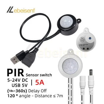 USB Senzor de Mișcare PIR Comutator 5A DC 5V 12V 24V cu Infraroșu de Detectare a Omului Inteligent de Detectare Detector pentru Benzi cu LED-uri de Lumină Automată