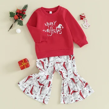 Copilul Fetele De Crăciun Costum Copil Maneca Lunga Scrisoare De Imprimare Tricou Moș Crăciun Print Pantaloni Seturi