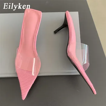 Eilyken Moda Vara PVC Transparent Tocuri Subtiri Papuci de casă Sexy Femeie a Subliniat Toe Pantofi Rochie Zapatilla De Mujer