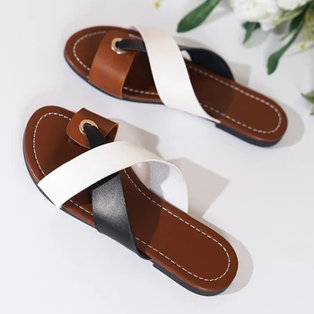 Pantofi pentru Femei 2023 Moda de Vara pentru Femei Papuci Rădăcină Pătrată de Cusut Culori Amestecate Set de Degetele de la picioare sandale Papuci de Plaja pentru Femei