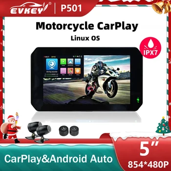 EVKEY 5 inch, Portabil Motocicleta CarPlay Display rezistent la apa IPX7 Monitor 1080P Dual de Înregistrare, Presiunea în Anvelope Display Buclă video