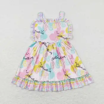 En-gros de vânzare fierbinte Copii Fete pentru Copii Haine pentru Copii imbracaminte Florale de Paști bunny carouri colorate dantelă bretele rochie