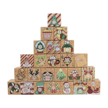 24PCS de Crăciun Advent Calendar Cutie de Bomboane Moș crăciun Numărătoarea inversă Hârtie Kraft Cutie de Cadou 24 De Cifre Cadou de Crăciun Hârtie de Ambalaj Cutie