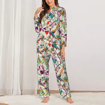 Frunze colorate de Imprimare Seturi de Pijama Grădinari Prieteni Moale Pijamale Femei Casual cu Maneci Lungi Camera 2 Piesă de îmbrăcăminte de noapte de Dimensiuni Mari 2XL