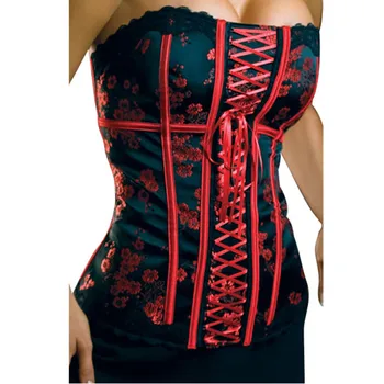 Femei epocă overbust corset si bustiera lenjerie sexy rosie florale broda partea dantela-up hook brâu bodyshaper corset