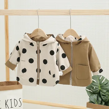 Copilul jacheta fetita canadiană primăvara și toamna noi pentru copii polka dot double-sided purta jacheta cu gluga baby boy sacou