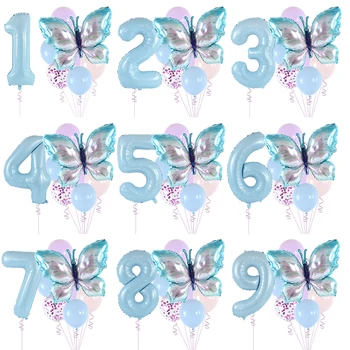 9PCS/Set Fluture Mare Număr Digital Balon Copil de Dus Decor Petrecere de Ziua Heliu, Baloane Folie Nunta Globos Consumabile