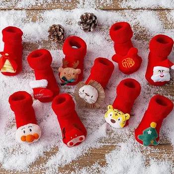 De Vânzare De Moda Drăguț Copil Nou Ciorapi Copii Rosii De Toamna Iarna Îngroșat Calde De Crăciun, Anul Nou, Etaj Șosete De Bumbac