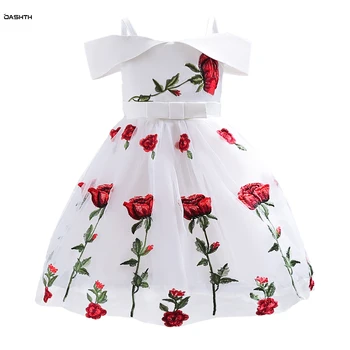 OASHTH Fete rochie baby off-umăr rochie de printesa pentru copii a crescut brodate tifon fusta