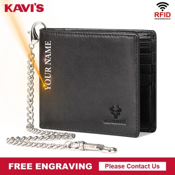 KAVIS RFID de Protectie Mens Titularul Cardului de Credit, Portofele din Piele Portofel cu Lanț de Fier Casual sex Masculin Monedă Pungă Sac de Bani
