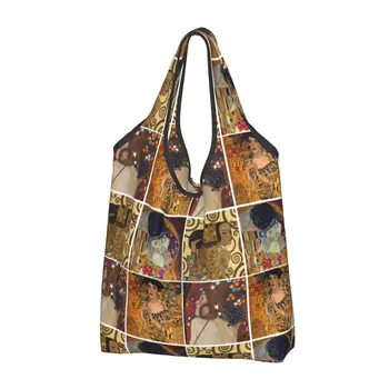 Gustav Klimt Arta de Cumpărături Refolosibile sacose de Cumparaturi Pliabil 50LB Greutate Capacitate Pomul Vieții Sărutul Punga Eco Eco-Friendly Ripstop