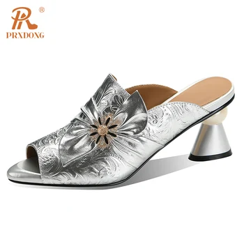 PRXDONG Nou Elegant din Piele Pantofi de Vara pentru Femeie Sandale de Argint Tocuri Deget de la picior Deschis Rochie de Petrecere de Nunta Pantofi de damă 34-40