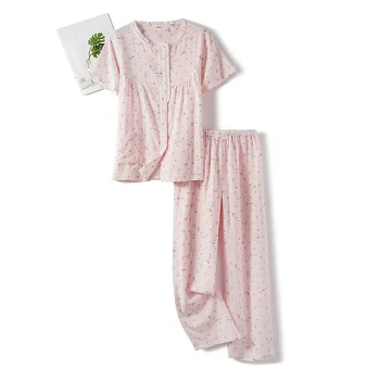 Cuplu 2 BUC Seturi de Pijamale de Primăvară Sumemr Print Floral Poliester, Pijamale Somn Costum S-XXL Pijamale Pijamale Casual Îmbrăcăminte Acasă