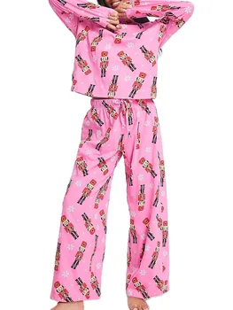 Femei 2 Piese Roz Pijama Set Spargatorul De Nuci Print Cu Maneci Lungi Crewneck Tricou Topuri Lounge Pijama Pantaloni Pj Pijamale, Îmbrăcăminte De Noapte