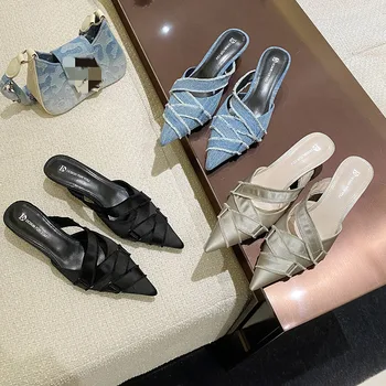 2023 Primăvară Nouă De Brand Pentru Femei Sandale Fashion Catarama Subliniat Toe Superficial Aluneca Pe Catâri Doamnelor Rochie Eleganta Sandale Pantofi Sliper