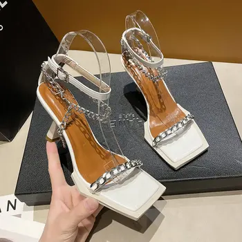 Vara Noua Moda sandale Femei, Sandale Sexy Petrecere de Nunta Pantofi de Mireasa Lanț Decor de Lux Designer de pantofi cu Tocuri inalte