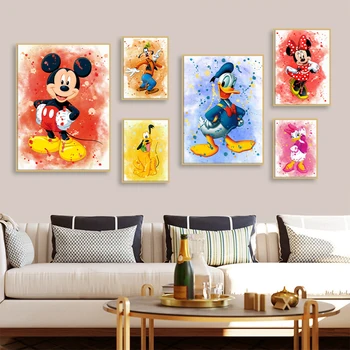 Miniso Disney Mickey si Prietenii Poster Set Mickey Mouse Panza de Imprimare Acuarelă Donald Duck Arta de Perete Decor Camera pentru Copii Cadouri