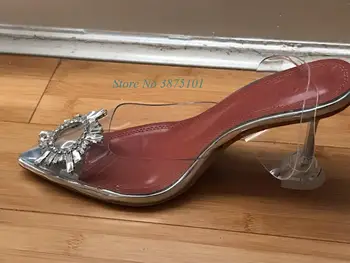 Noul ascuțite PVC Sandale Față încrustată cu Diamante Clar sandale cu Toc pentru vara Cristal Pantofi de Nunta Reale Pic