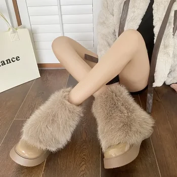 Moda Versatil cu Blană pentru Femei Pantofi 2023 Noi coreeană Stil de Moda Unic Gros Cizme Femei de Iarna Fleece Cald Doamnelor Moderne de Boot