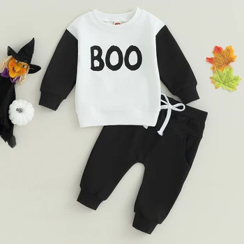 Copilul Băiat Costum de Halloween Set Maneca Lunga Dovleac Imprimare Tricou Tricou Pantaloni Copilul Haine de Toamna 0-3t