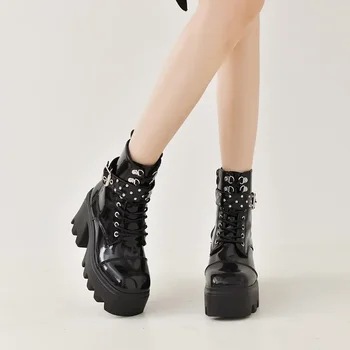 2023 Pantofi de Iarna pentru Femei cu Fermoar Lateral Catarama Femei Glezna Cizme Platforma Toc Pătrat Pantofi pentru Femei cu Toc Doamnelor Cizme