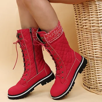Femei la Jumătatea vițel Cizme de Toamna Toe Rotund Dantela-up Pantofi cu talpi Groase Confortabil Casual, Drumeții Cizme de Vest Sapatos Femininas