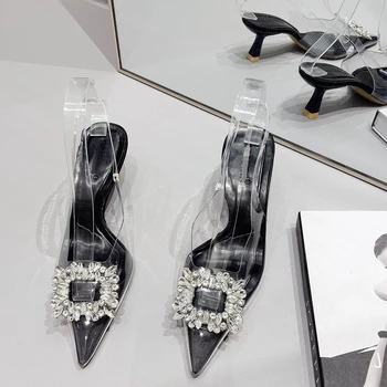 Designer Stras Subliniat Deget de la picior Toc Pompe pentru Femei 2023 Primăvară Sandale Sandale pentru Nunta, Pantofi de Mireasa