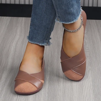 Pu Square Toe Slip-on Pantofi Plat pentru Femei Pantofi pentru Femei pe Vânzare 2024 Moda Solid Mocasini Superficial Pantofi Casual de Dimensiuni Mari