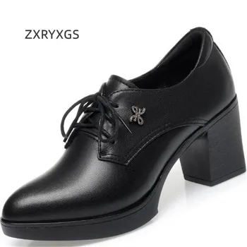 ZXRYXGS Confort Moda Dantela-up Pantofi cu Toc Femei 2023 Primăvară Real Pantofi de Piele de Femeie Nou Elegant Pompe de Mari Dimensiuni 35-43
