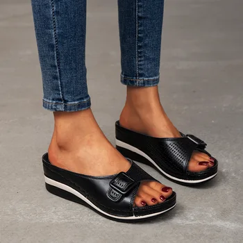 Femei Papuci 2022 Vara Platforma Wedge Sandale Femei Închise Deget De La Picior Plat Papuci Femei Casual În Aer Liber Pantofi De Plaja Plus Dimensiunea 43