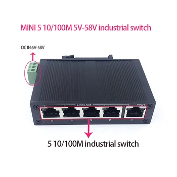 Unmanaged MINI 5port 10/100M 5V-58V 5port 100M port ethernet industrial comutator de protecție la Trăsnet 4KV, anti-static 4KV