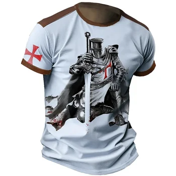 2024 Nou T-Shirt pentru Bărbați Cruciade Retro de Înaltă Stradă pentru Bărbați de Moda T-Shirt cu Maneci Scurte Tricou Top Vintage 3D Print T Camasa de Vara