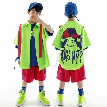 Băieții De Dans Modern Haine Hip Hop Costum Verde Hip Hop Cămașă Pantaloni Scurti Fete De Jazz De Performanță Îmbrăcăminte Adolescent Tinutele Etapă