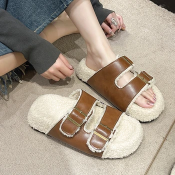 Bej Cu Toc Sandale Pantofi Plat Pentru Femei Papuci De Casa Platformă De Lux Diapozitive Slipers Femei Med Blana Flip Flops Black Designer 202