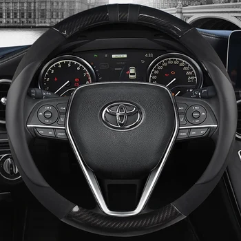 Fibra de Carbon +Piele Volan Masina Acoperire Non-Alunecare Pentru Toyota Corolla CH-R Camry Rav4 Auris Yalis Avensis Accesorii Auto