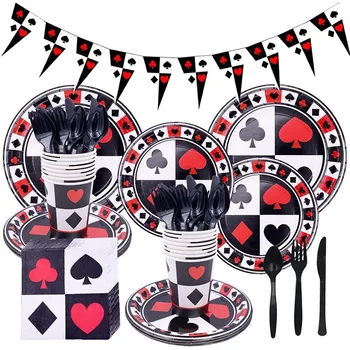 Petrecere De Poker Decor Plăci De Hârtie Cupe Servetele Las Vegas Temă Consumabile Banner Poker Ballon Casino Party Fata De Masa Set De Cină