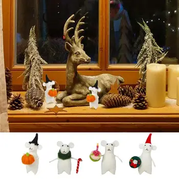 Simțit Mouse-Ul Decor Cu Dovleac Simțit Lână Animal Crăciun Handmade, Decor Acasă Pentru Acasă Apartament Cu Dormitor, Hotel, Birouri