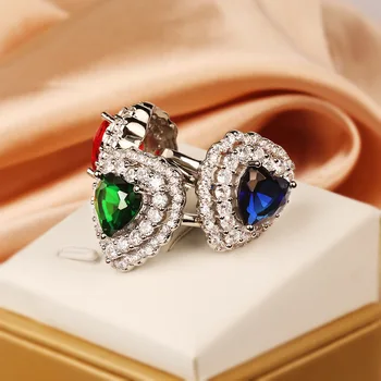 Farmec deosebit albastru rosu verde Inima Placat cu Argint 925 Inel Pentru Femei de Moda, Cadou de Nunta Bijuterii Anillos Mujer