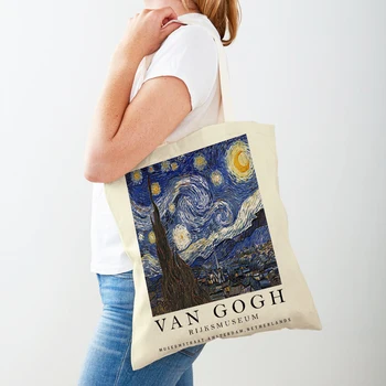 Van Gogh-Vaza Cinci zăbovi Noapte de Floarea-soarelui Fovismul Femei Geanta Shopper Dublu de Imprimare Tote Geantă de mână de Moda de Desene animate Doamna Pungi de Cumpărături