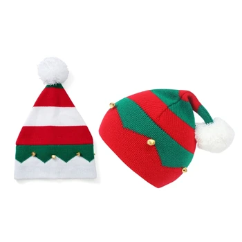 Petrecere de craciun Tricot Clopote Pălărie cu Dungi Colorate Beanie Hat Decor de Crăciun HXBA