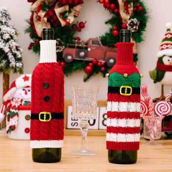 2024 New Sosire Ornament De Crăciun Tricotate Din Lână Centura În Vârstă Sticlă De Vin Roșu Se Acoperă Masa Dress Up Bucatarie Decor En-Gros