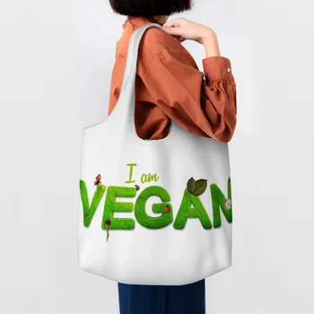 Eu Sunt Vegetarian Alimente Tote Geantă De Cumpărături Femei Alimente Sănătoase Canvas Shopper Geantă De Umăr Mare Capacitate, Saci De Fotografie Genți De Mână